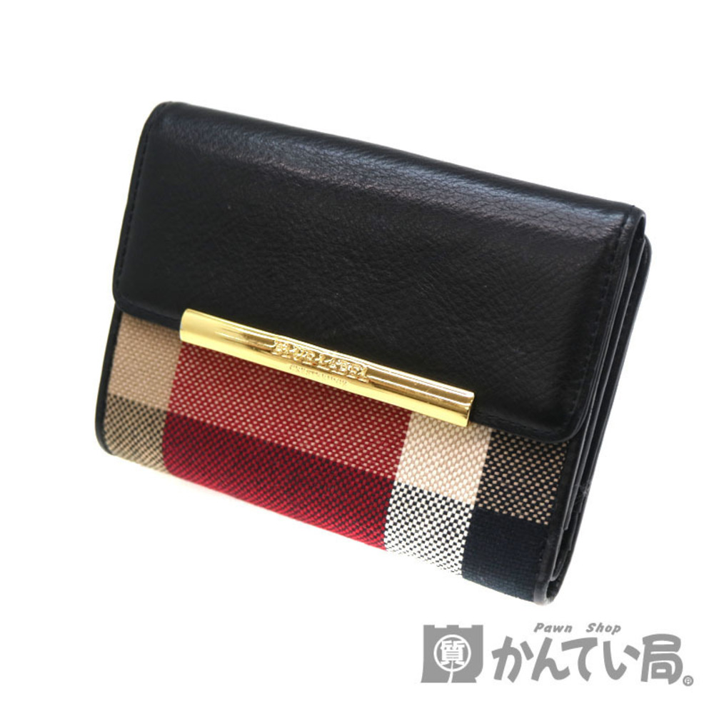 Burberry Hook Wallet Double Canvas Leather Red Black - Picture 2 of 8